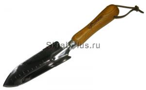 Совок садовый посадочный 300 мм УЗКИЙ с зубьями SS сталь деревянная ручка SKRAB 28399 купить оптом и в розницу в СПб