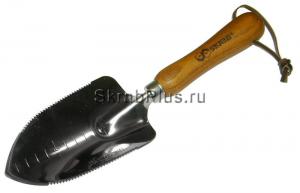 Совок садовый посадочный 290 мм ШИРОКИЙ с зубьями SS сталь деревянная ручка SKRAB 28400 купить оптом и в розницу в СПб